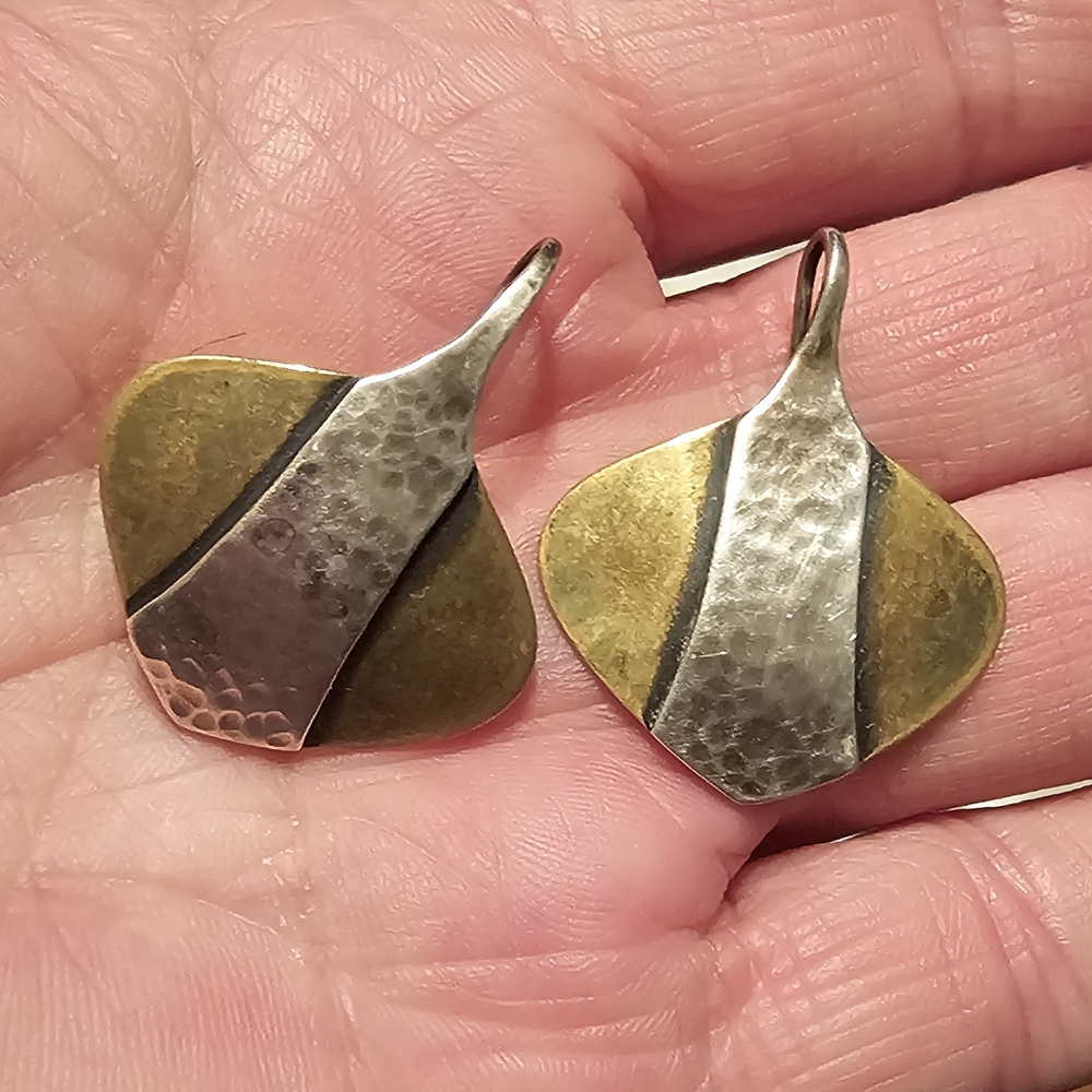 James Avery Vintage Silver Hammered and Brass Earrings